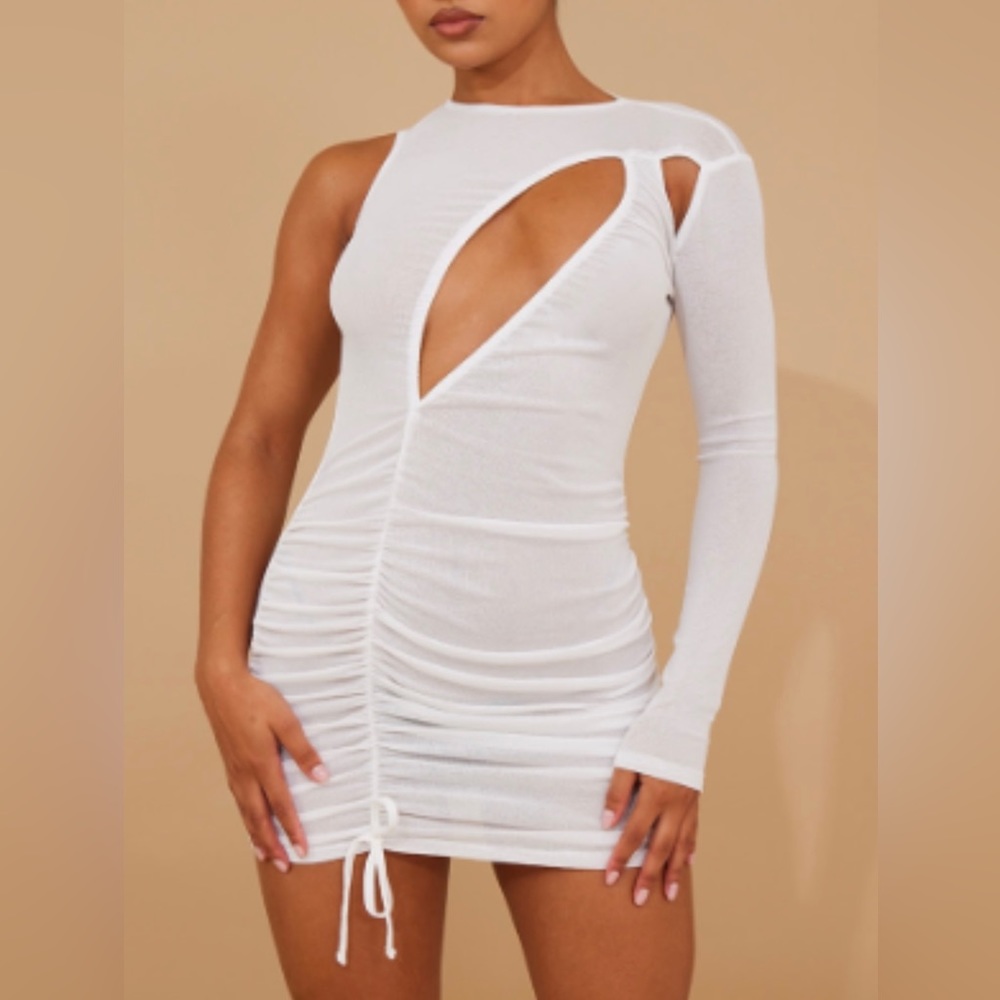 White One Sleeve Cutout Dress
